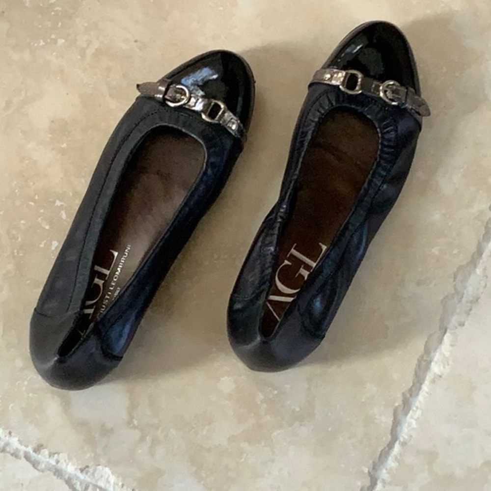AGL buckle loafers. Black Matt with shiny toe